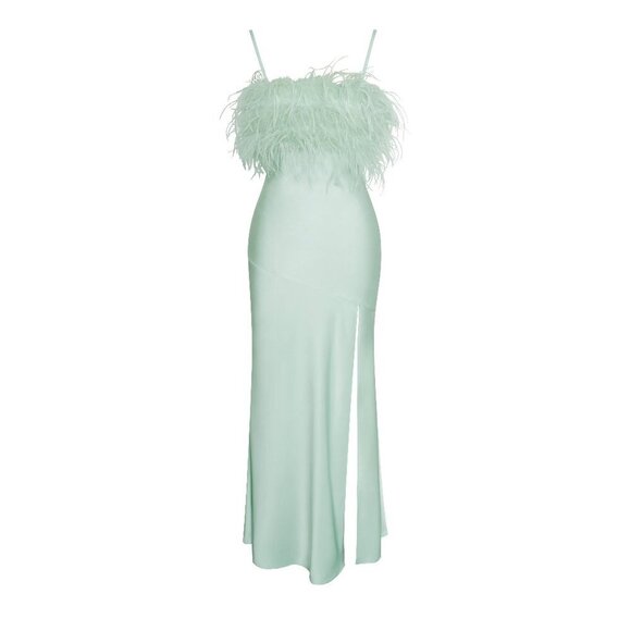 Yanir Satin Maxi Feathered Dress - Picture 1 of 9